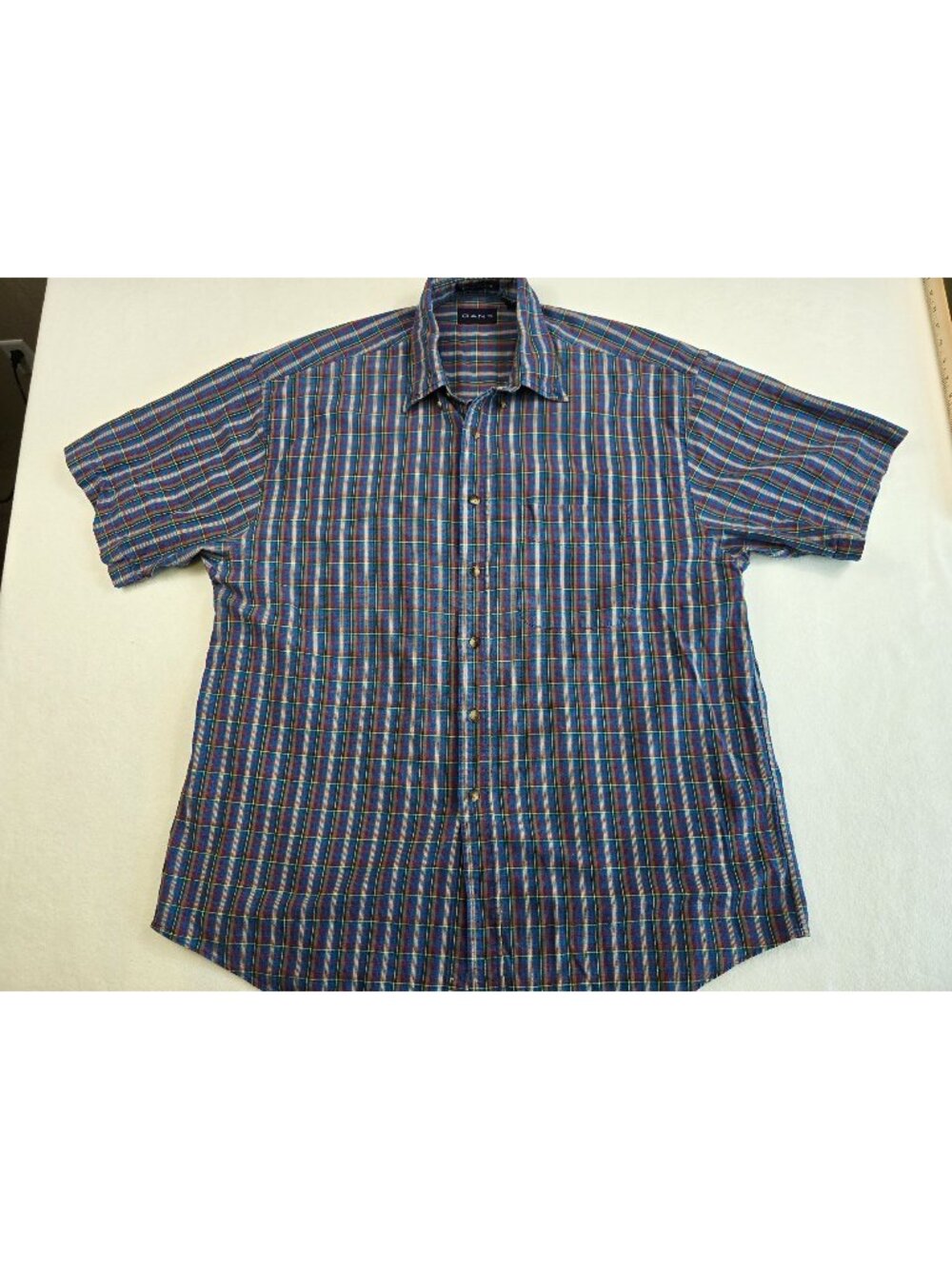 Gant Mens XL Indigo Cotton Short Sleeve Plaid Button-Up Shirt